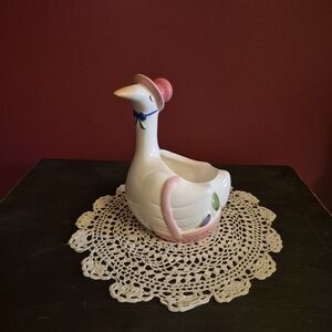 Charming Ceramic Goose Planter - Pink and White